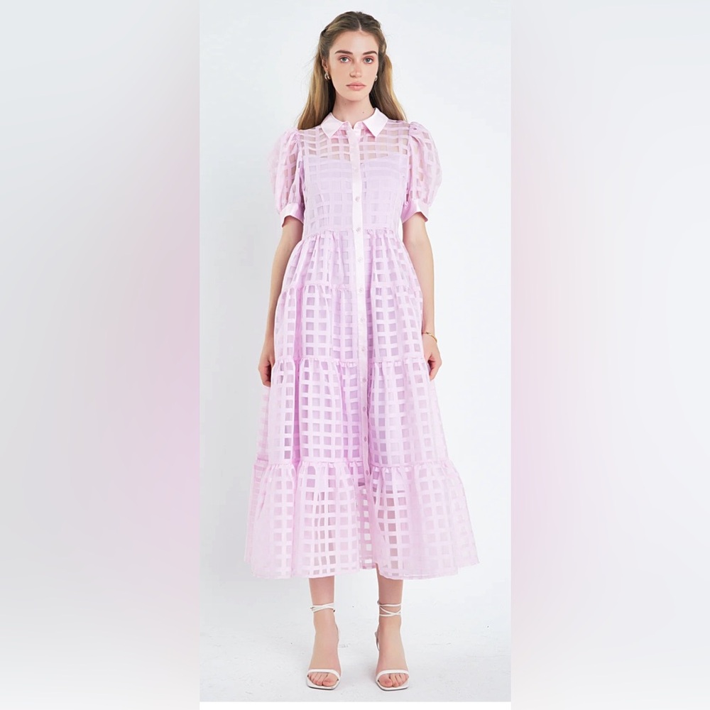 NWT English Factory Gridded Organza Tiered Maxi Dress